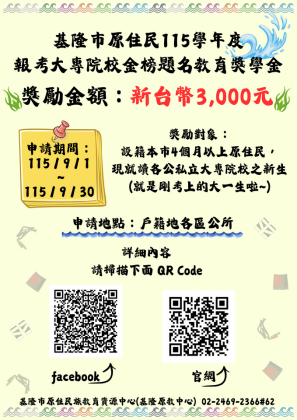 基隆市原住民115學年度報考大專院校金榜題名教育獎學金1.png